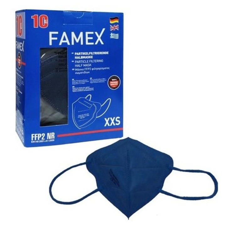 Set 10 masti de protectie pentru copii Famex, FFP2 Albastru