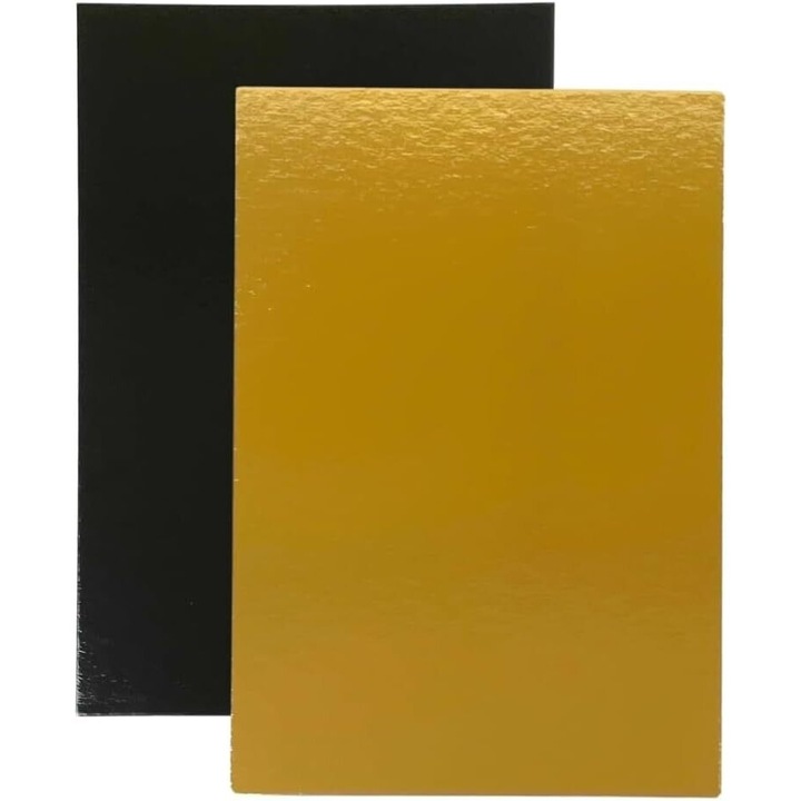 Квадратни Подложки за Торта, Двулицеви, Златист/Черен, 24 х 24 см, 5 Броя