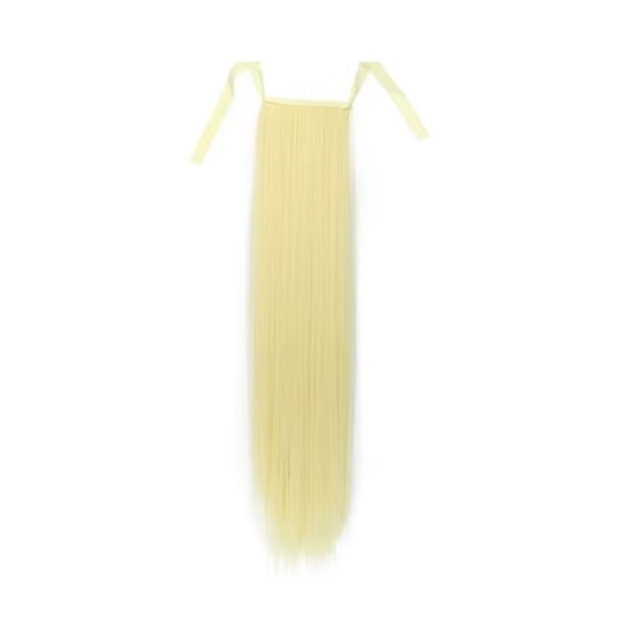 Extensie Coada par Blond Auriu, dreapta, deschis, cu panglici, imita parul natural, 60 cm, Animis Beauty ®