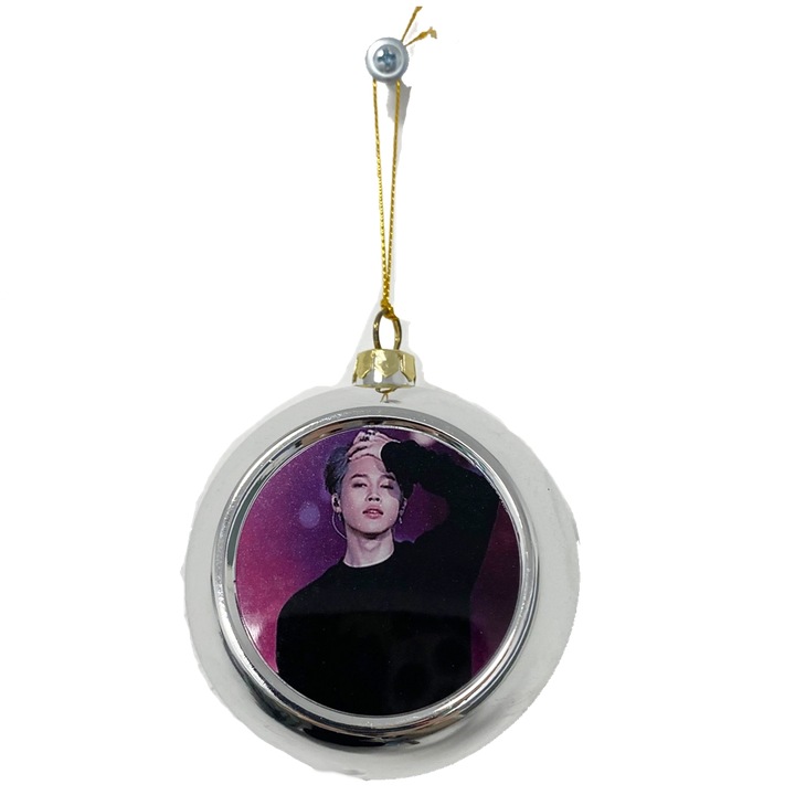 Személyre szabott bts army jimin karácsonyfa gömb, ezüst