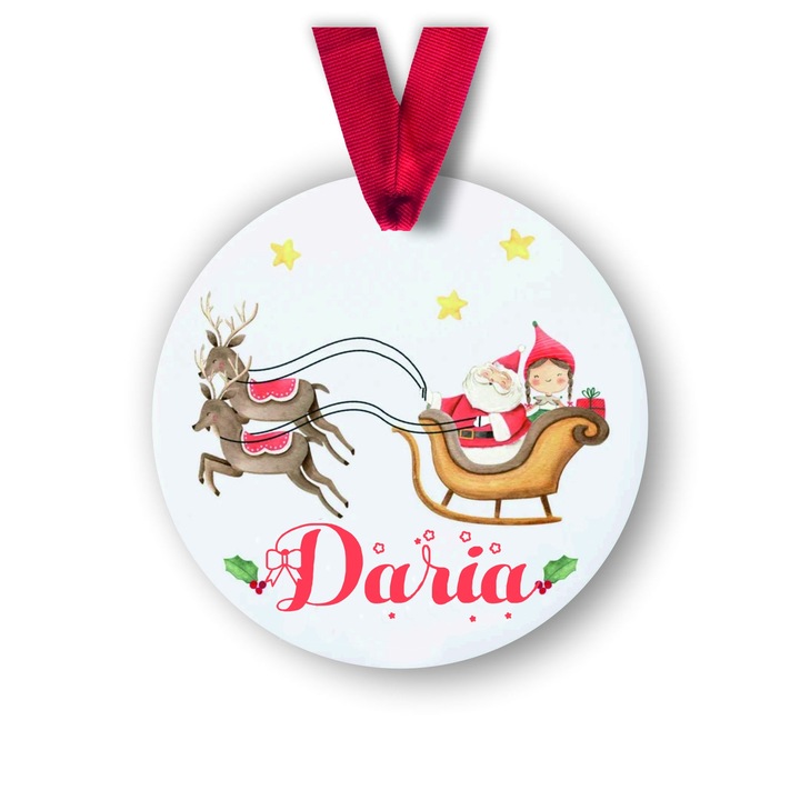 Glob din lemn personalizat cu spiridus fetita, nume Daria, multicolor, 8 cm