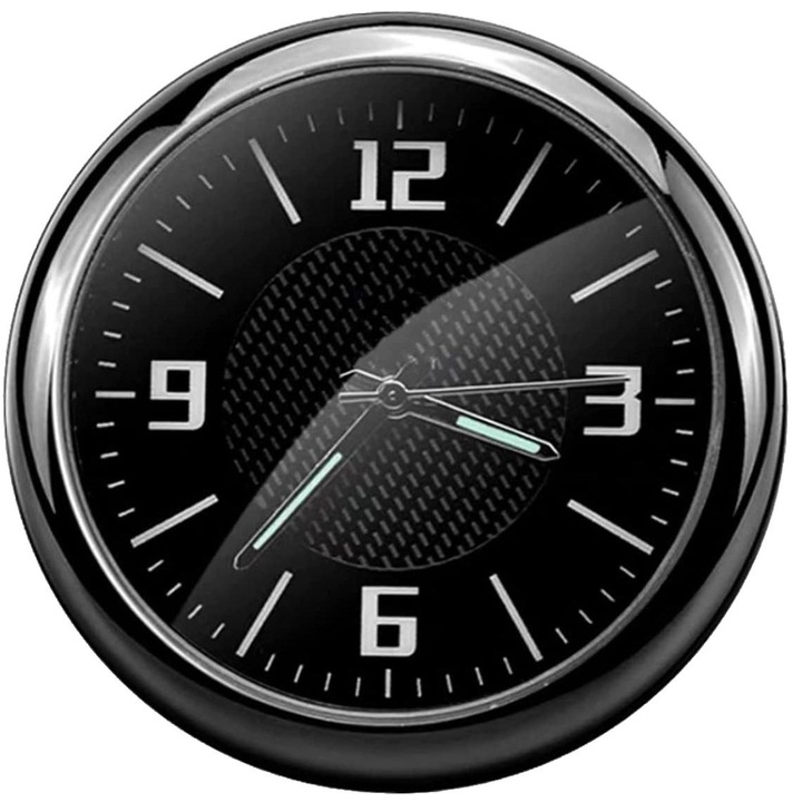 Часовник за автомобилно табло, Алуминиева сплав, Кварц, Черен