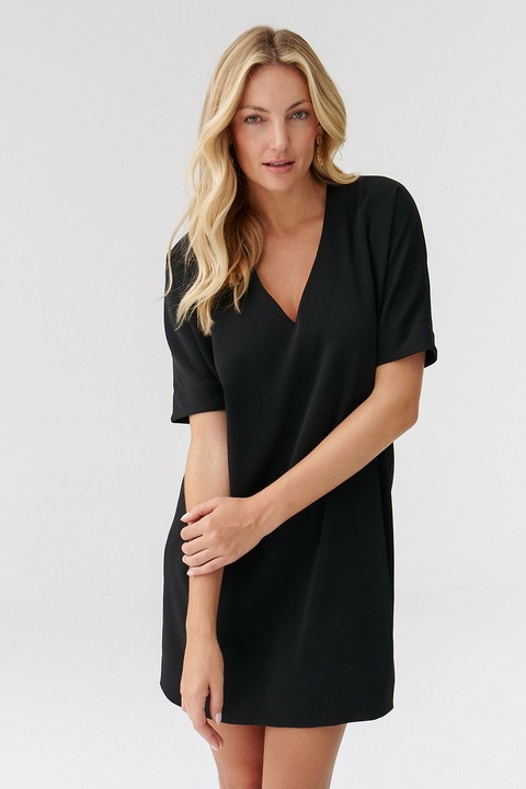 Tatuum, Rochie mini cu decolteu in V, Negru, L