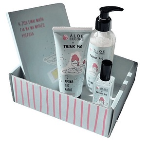 Set de ingrijire Aloe+ Colors x Think Pig, Sapun lichid, 200ml, Crema de maini, 80ml, Apa de toaleta, 30ml, Agenda, Multicolor