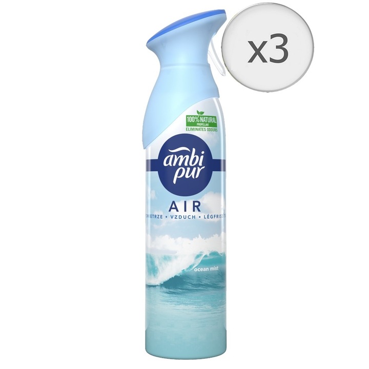 3x Ambi Pur Légfrissítő Spray, Ocean Mist, 300 ml