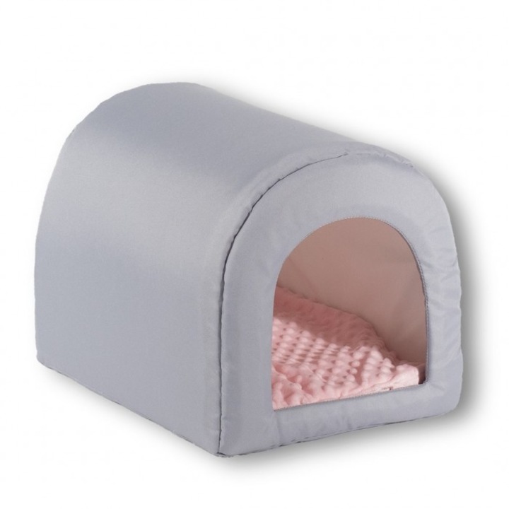 Culcus pentru animale, GO Gift, Poliester/Spuma, 400x400mm, Gri/Roz