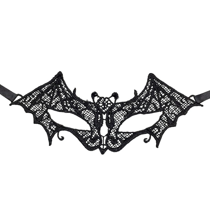 Masca de carnaval din dantela, NEVERMORE, Model Vampire, Negru