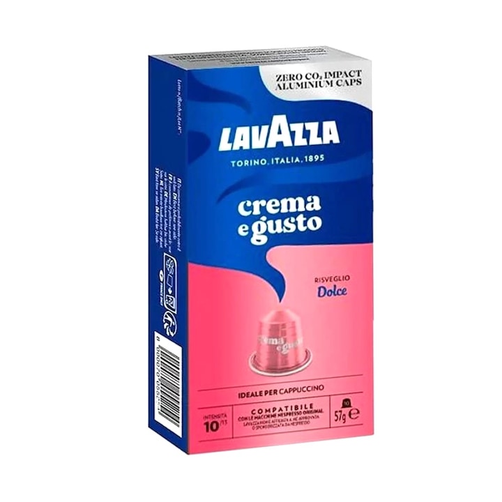 Алуминиеви кафе капсули Lavazza Crema e Gusto Dolce, за система Nespresso сила 10/ 13, 57 гр., 10 бр