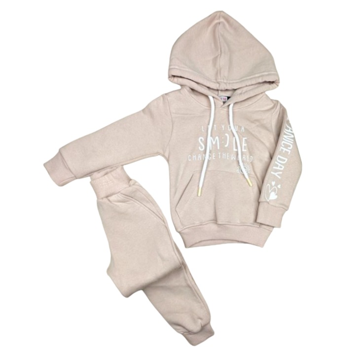 Compleu de trening, fete, cu flis, Smile12`, Bej