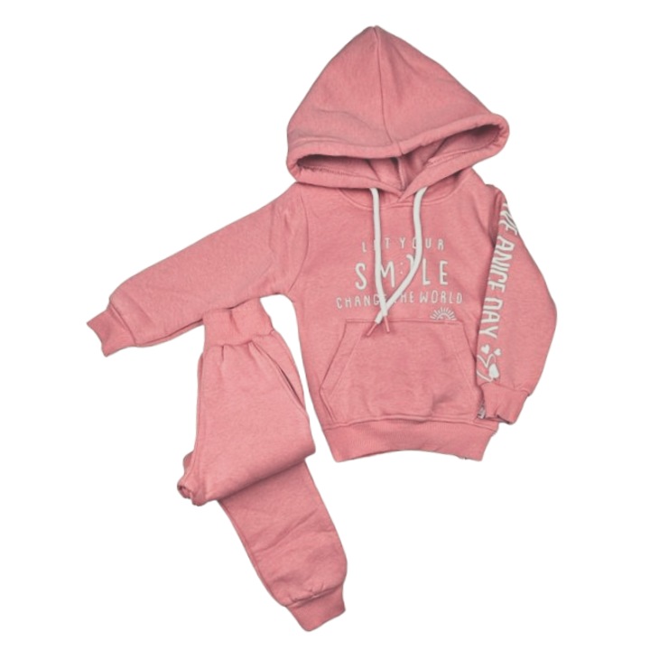 Compleu de trening, fete, cu flis, Smile12`, Roz somon