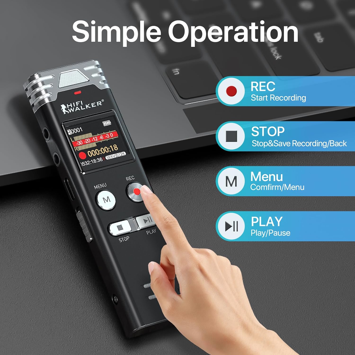 Цифров диктофон 64GB, диктофон с HD запис и гласова активация, 1536 ...