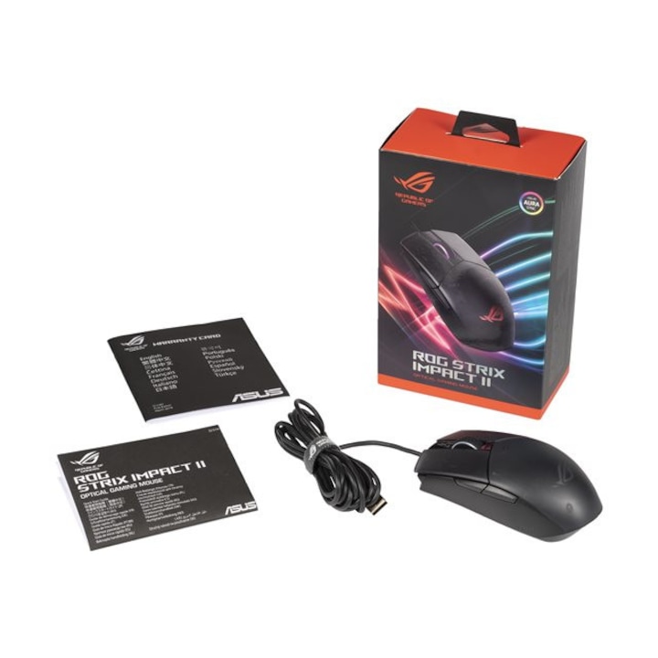 Геймърска мишка Asus ROG Strix Impact II, 90MP01E0-B0UA00, USB, 6200dpi, Черна, Оптична