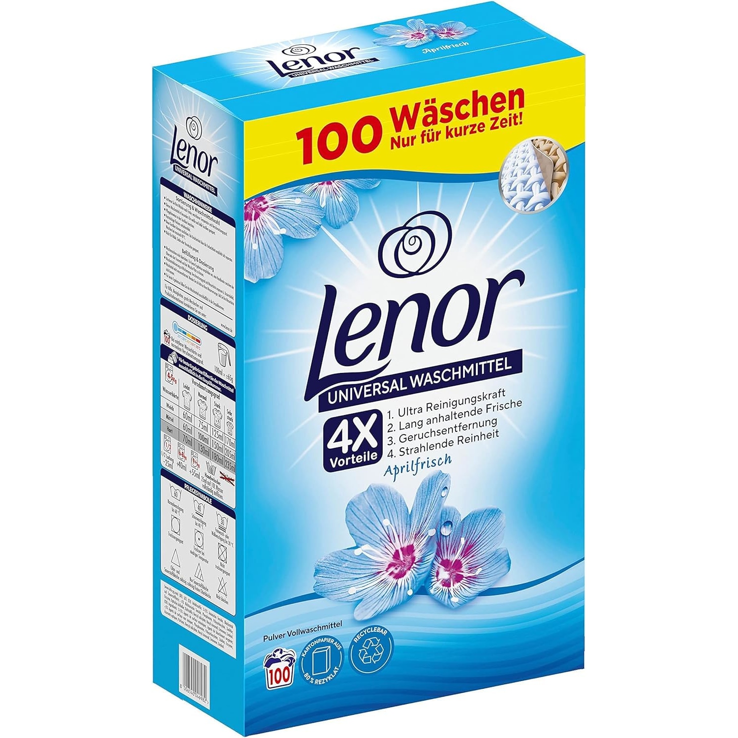 Прахообразен перилен препарат Lenor 4in1 Aprilfrisch, 100 пранета - eMAG.bg