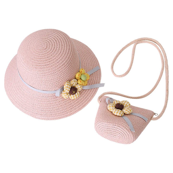 Комплект шапка и плажна чанта, QttvbTna, слама, 56-58 см, многоцветен