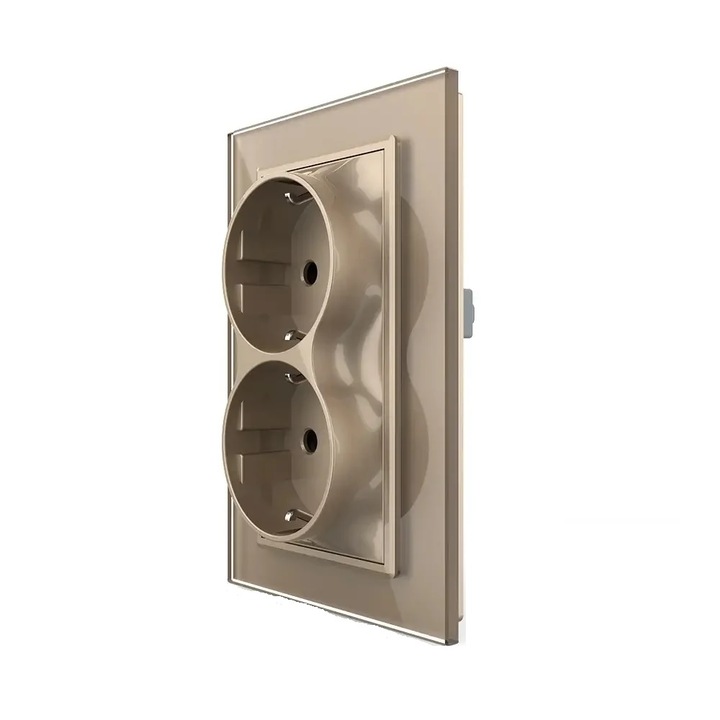 Двойна розетка Livolo със стъклена рамка за единична доза, злато