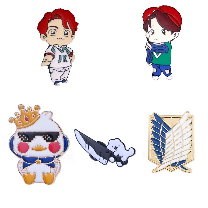 Комплект от 5 броя детски брошки, Алуминиеви/Емайлирани, Многоцветни