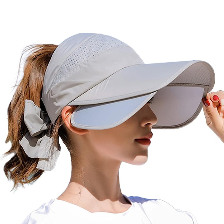 Széles karimájú napellenzős kalap nőknek, golf napellenző sapka, napvédő kalap strandra, kertbe, teniszhez, futáshoz, szürke kalap