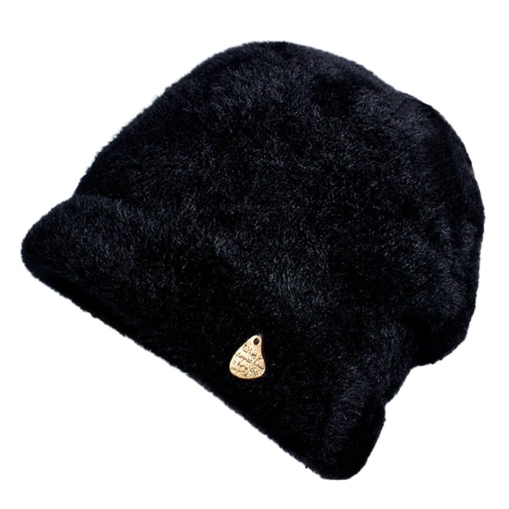 1 téli kötött gyapjúsapka kis címkével, hideg, meleg, bélelt, fülvédős, hideg sapka, Piszkosfehér szín