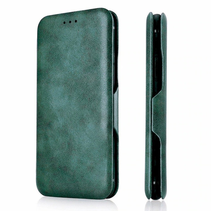 Флип калъф от PU кожа за Samsung Galaxy A16 5G / 4G, магнитно затваряне, тип тефтер, отделение за карта, пълна защита, зелен