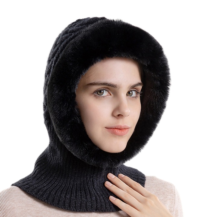 Kalap és sál szett, Unisex, Kötött akril, Polár, Szürke, Univerzális méret