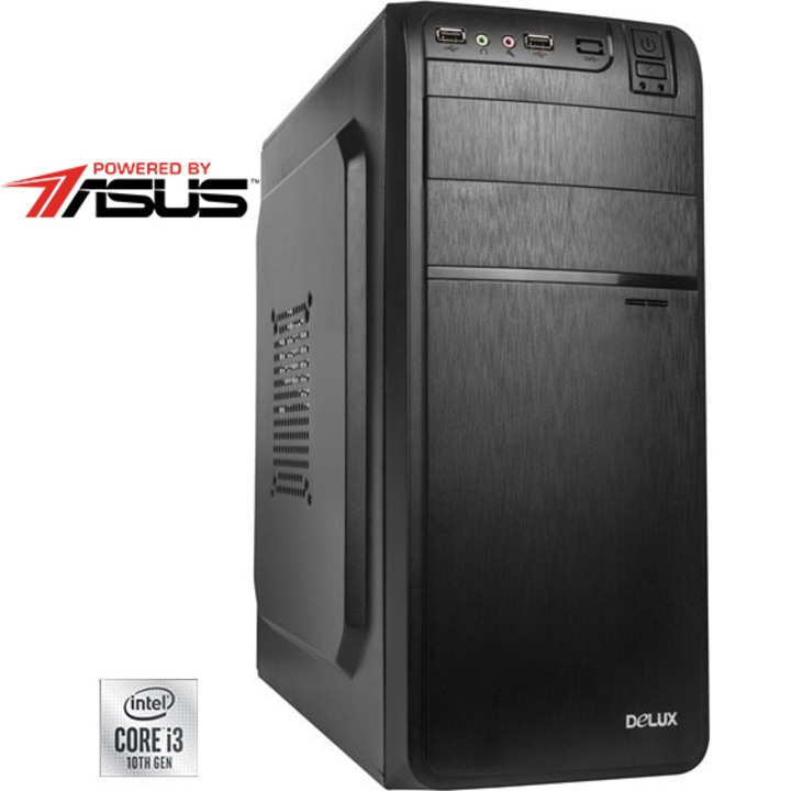 Sistem Desktop PC Serioux Powered by ASUS cu procesor Intel® Core™ i3-10100 pana la 4.3 GHz, 8GB DDR4, 512GB SSD M.2, Intel® UHD Graphics 630, No OS, Black