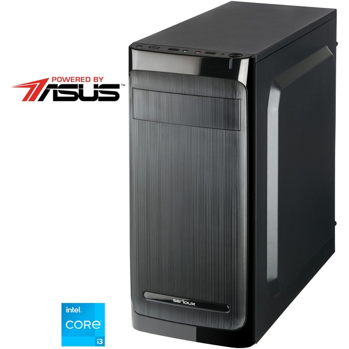 Sistem Desktop PC Serioux Powered by ASUS cu procesor Intel® Core™ i3-12100 pana la 4.3 GHz, 16GB DDR4, 512GB SSD M.2, Intel® UHD Graphics 730, No OS, Black