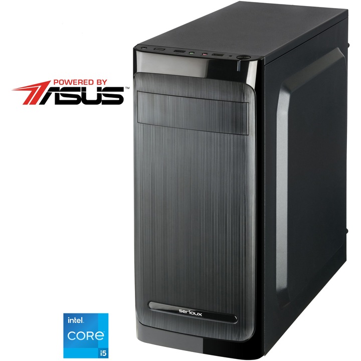 Sistem Desktop PC Serioux Powered by ASUS cu procesor Intel® Core™ i5-12400 pana la 4.4 GHz, 16GB DDR4, 512GB SSD M.2, Intel® UHD Graphics 730, No OS, Black
