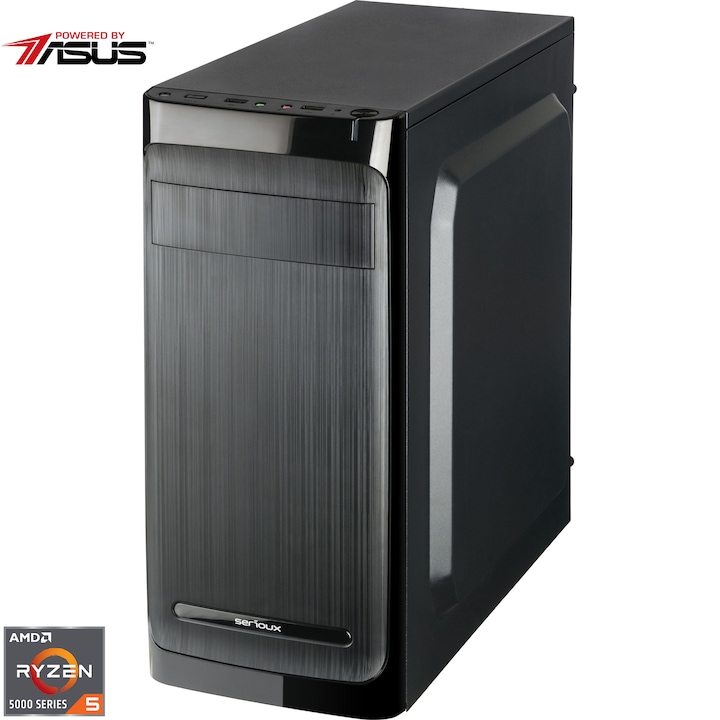 Sistem Desktop PC Serioux Powered by ASUS cu procesor AMD Ryzen™ 5 5600G pana la 4.4 GHz, 16GB DDR4, 512GB SSD M.2, Radeon™ Graphics, No OS, Black