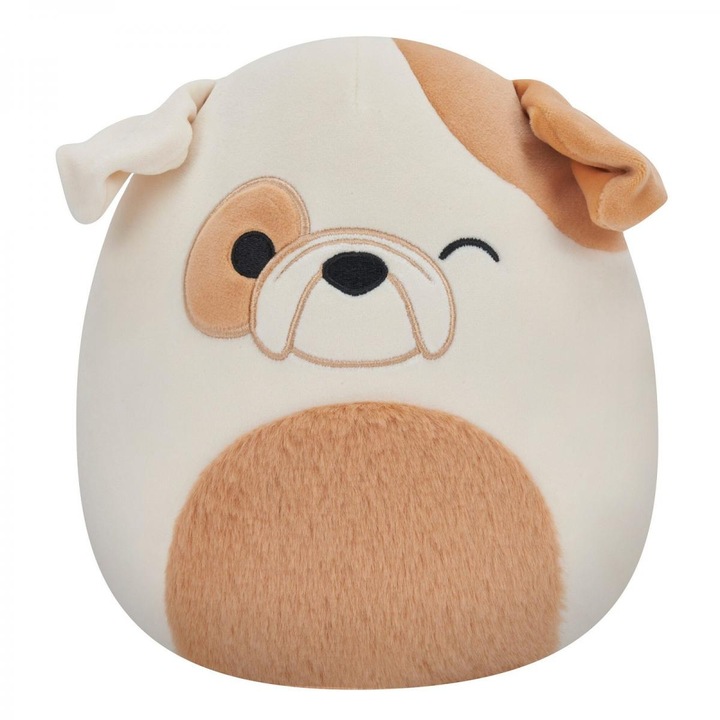 Jucarie de plus Squishmallows, Jazwares, Brock Bulldogul care face cu ochiul, 20 cm, Alb/Maro