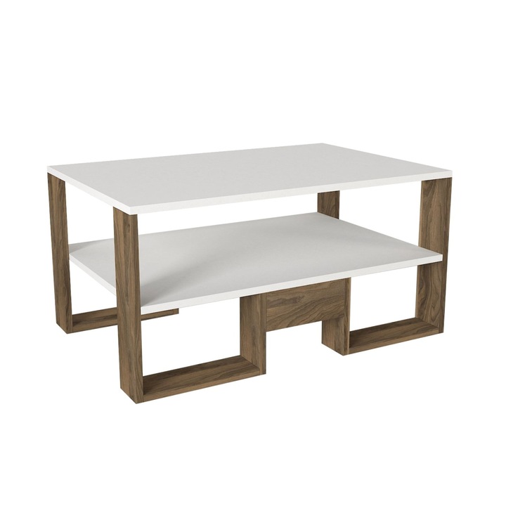 Холна маса UnicUtil Golden Edition, Многофункционална, За хол или ресторант, Издържа до 20 кг, Правоъгълна форма, Несглобена, Дъбово ПДЧ, 90 x 60 x 45 см, Бял/Кафяв