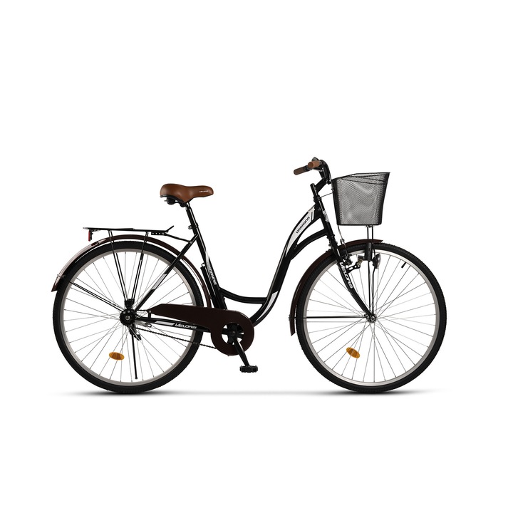 Велосипед City Velors Ukraina V2894A, 28-инчови колела, V-образна спирачка, помпа, динамо фар, черна рамка с бял дизайн