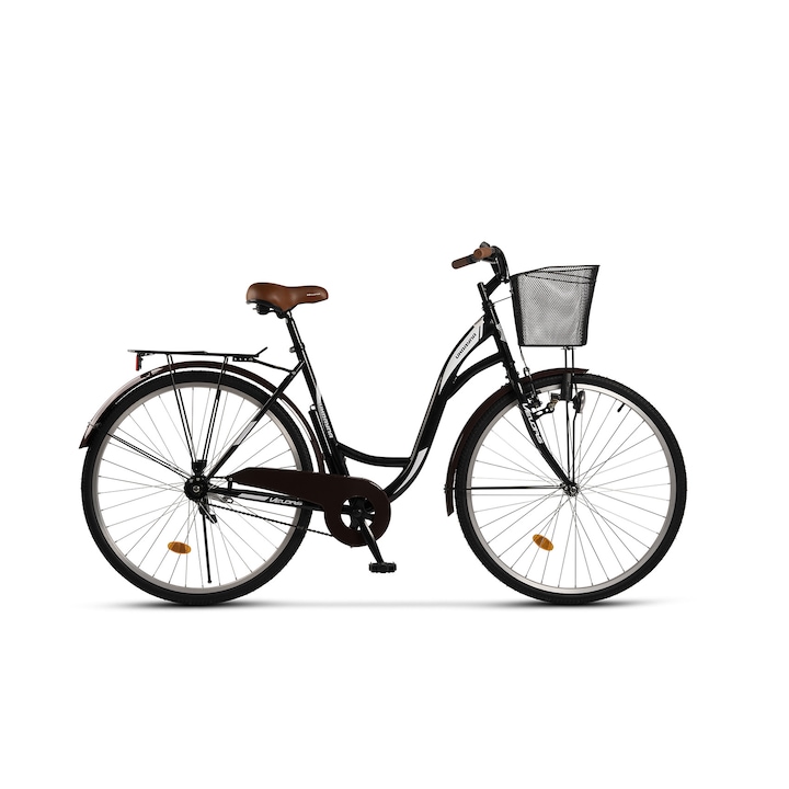 Велосипед City Velors Ukraina V2894A, 28-инчови колела, V-образна спирачка, помпа, динамо фар, черна рамка с бял дизайн