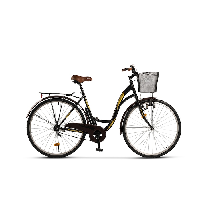 Велосипед City Velors Ukraina V2894A, 28-инчови колела, V-образна спирачка, помпа, динамо фар, черна рамка с жълт дизайн