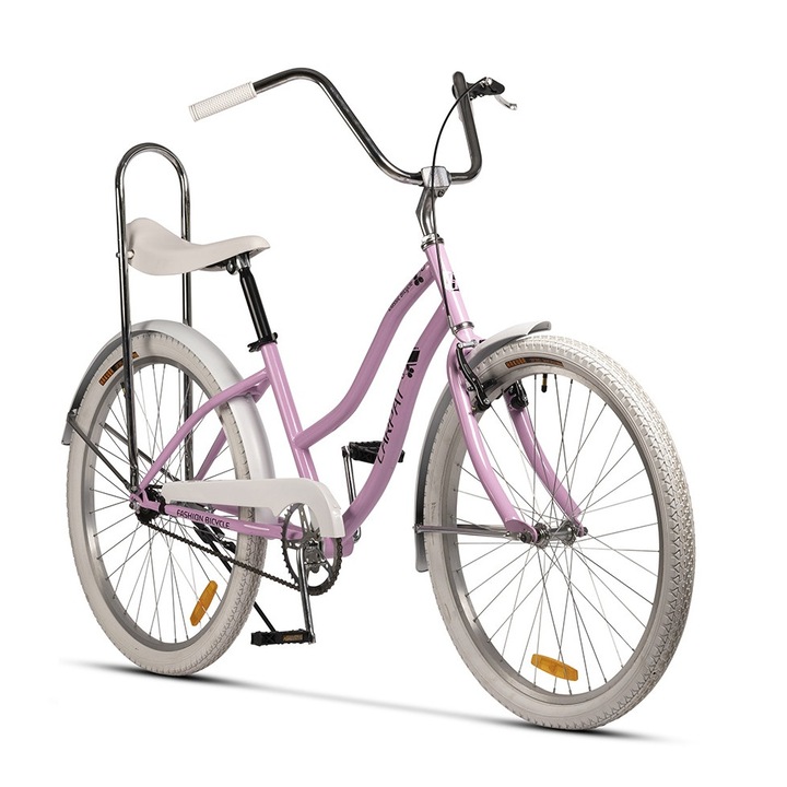 Bicicleta retro de oras cu roti de 26", Frana spate Torpedo si Fata VBrake, 1 Viteza, roz/negru, City Bike Carpat Liberta Genius cu cadru din otel