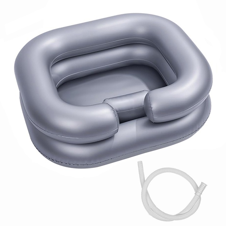 Lavoar gonflabil pentru sampon, ZJZ, portabil, pentru spalat pe cap, PVC, argint