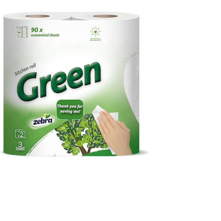 Кърпа на ролка ZEBRA GREEN, 3 слоя, 2 ролки