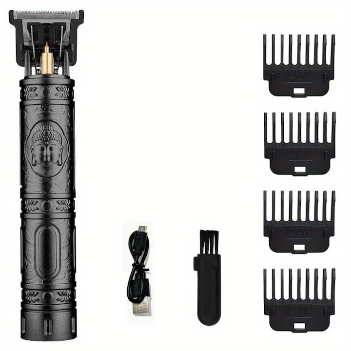 Aparat de tuns portabil Trimmer T9 Vintage Kronk, Pentru Corp Par si Barba, USB, Negru