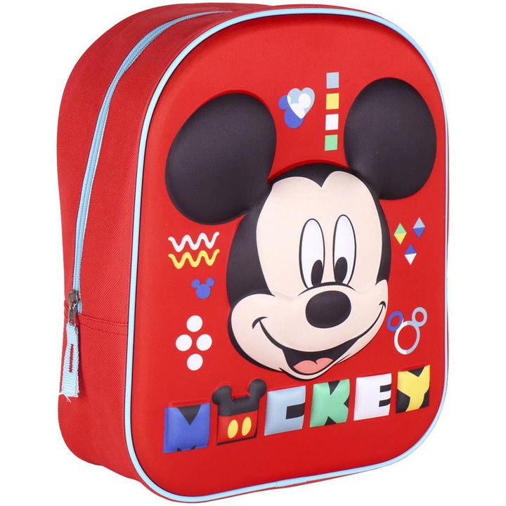 Ученическа раница 3D Mickey, Размери 25см х31см х10см, Червен