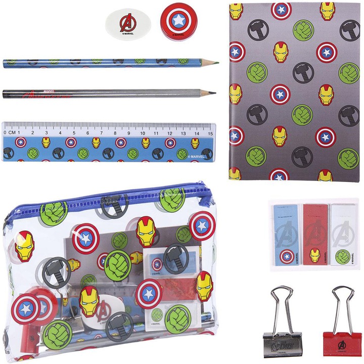 Set de papetarie pentru scoala, Avengers, 12 piese,