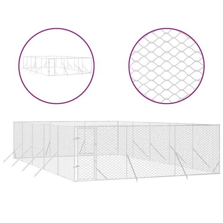 Padoc de exterior pentru caini vidaXL, argintiu, 6x10x2m otel galvanizat, 44.3 kg