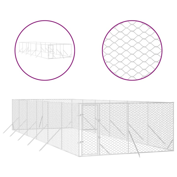 Padoc de exterior pentru caini vidaXL, argintiu, 4x12x2m otel galvanizat, 44.3 kg