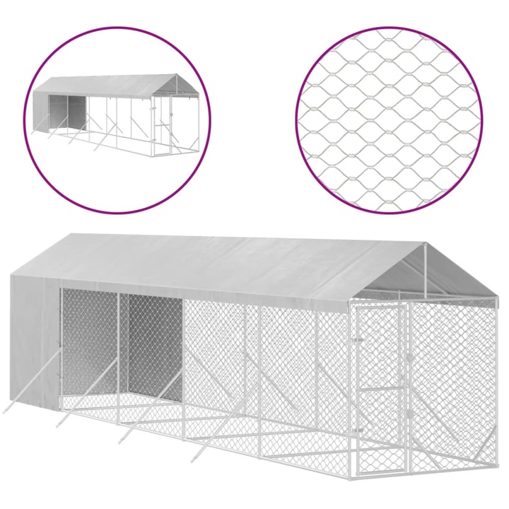 Padoc exterior cu acoperis argintiu 2x10x2 vidaXL,5 m otel galvanizat, 55.11 kg