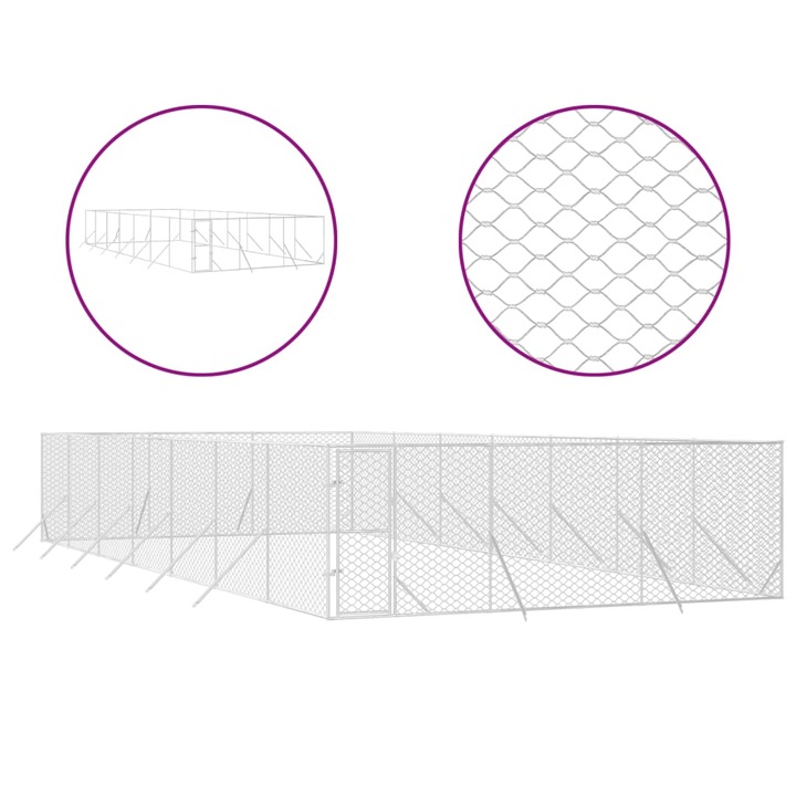 Padoc de exterior pentru caini vidaXL, argintiu, 6x14x2m otel galvanizat, 44.3 kg
