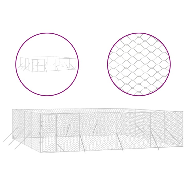 Padoc de exterior pentru caini vidaXL, argintiu, 8x8x2 m otel galvanizat, 44.3 kg