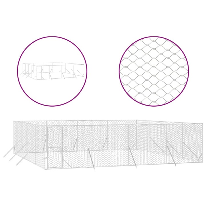 VidaXL ezüstszínű kültéri horganyzott acél kutyakennel 8x8x2 m 3190464