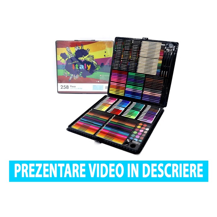 Set de pictura si desen pentru copii WePro Store, 258 piese, Negru, 3 ani +