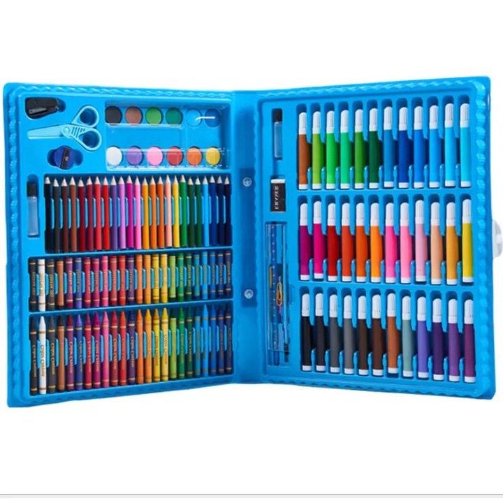 Set de pictura si desen pentru copii WePro Store, 150 piese, carioci, creioane colorate, pasteluri de ulei, acuarele