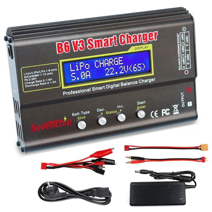 Többfunkciós Lipo 85W töltő, 2S-6S akkumulátorokhoz, Balance-Charger funkcióval, melyhez Lion, LiPo, LiFe, Pb, NiCd és NiMH akkumulátorokat tölthet, 1150 mAh nagy érzékenységű mikroprocesszorral