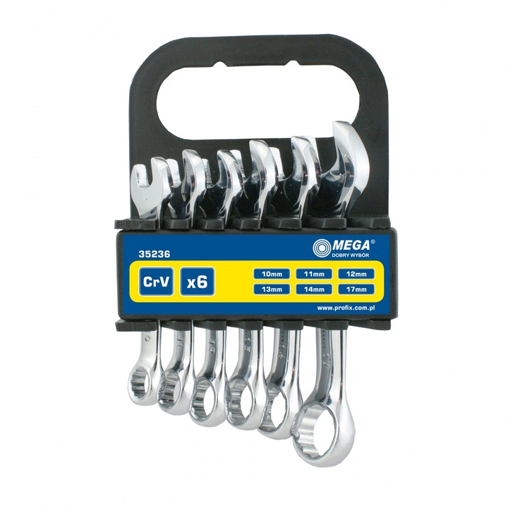 Комплект от 6 комбинирани ключа, Мега, 10-17 мм, Сребрист