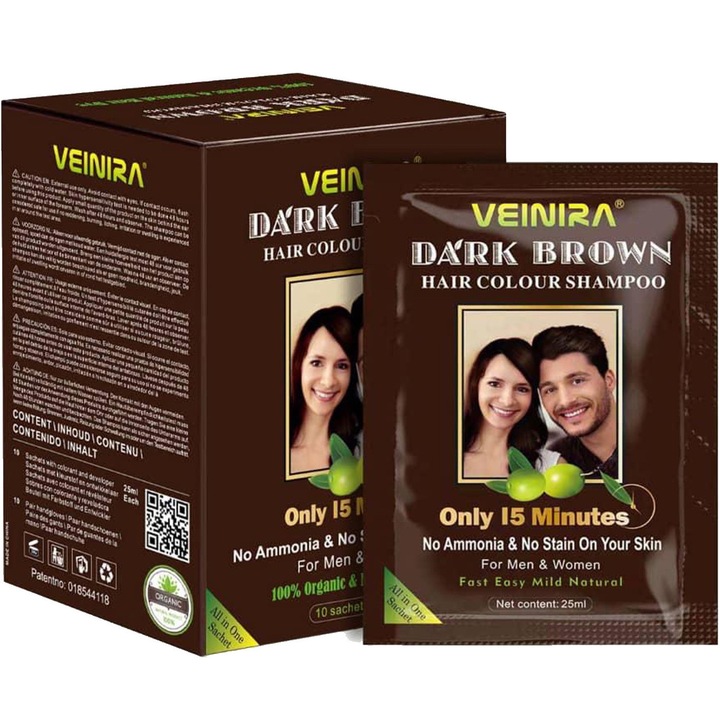 Sampon colorant, fara amoniac, Veinira, saten inchis, instant, 10 x 25ml